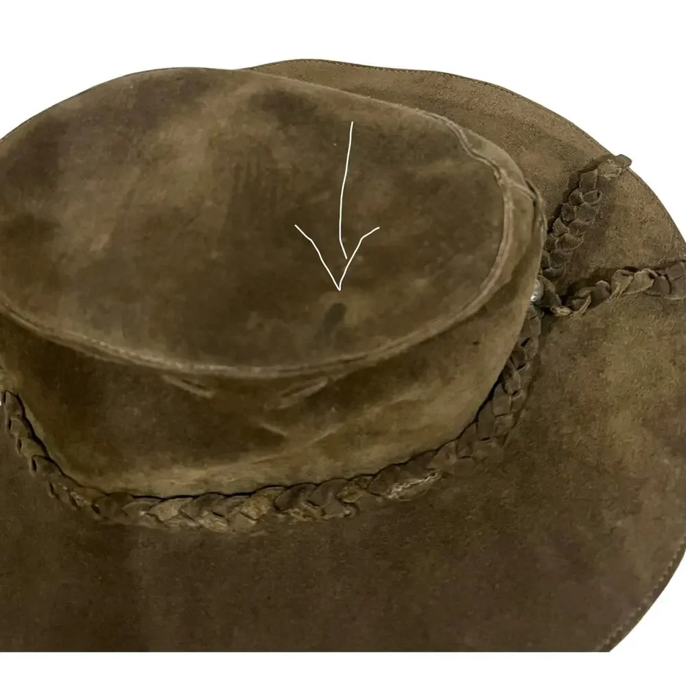 Banana Republic Vintage Suede Outback Hat Safari Braided Band Mens Sz M/L